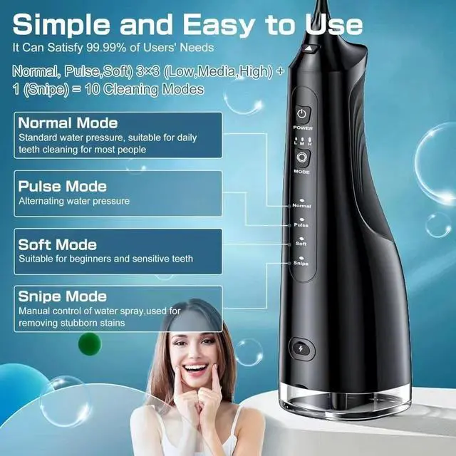 Alt view image 7 of 7 - Water Dental Flosser Pick for Teeth - 5 Modes Cordless Portable Water Teeth C...