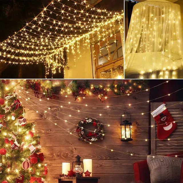 Alt view image 5 of 7 - 300 LED Curtain Fairy Lights 9.84ft String Light Xmas Wedding Decor Warm White