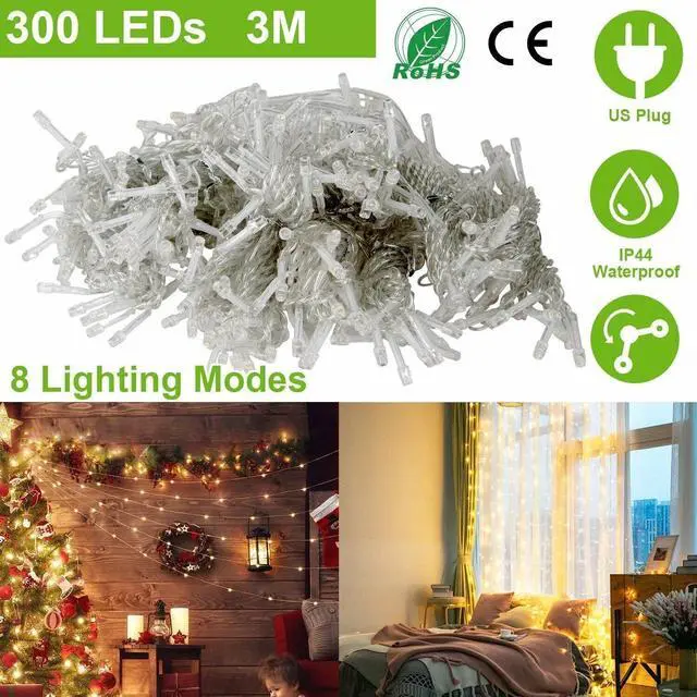 Alt view image 2 of 7 - 300 LED Curtain Fairy Lights 9.84ft String Light Xmas Wedding Decor Warm White