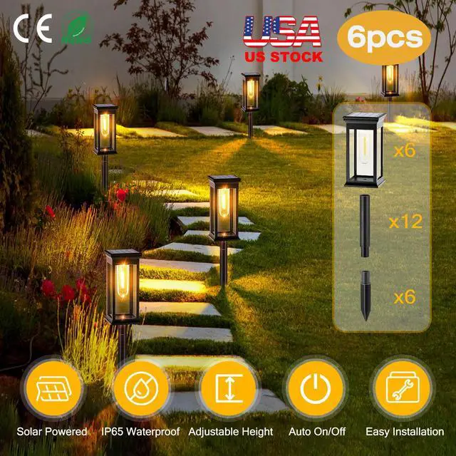 Alt view image 3 of 7 - 6 Pack Waterproof Solar Stake Light 3500K Garden Yard Auto On/Off Landscap Lamp