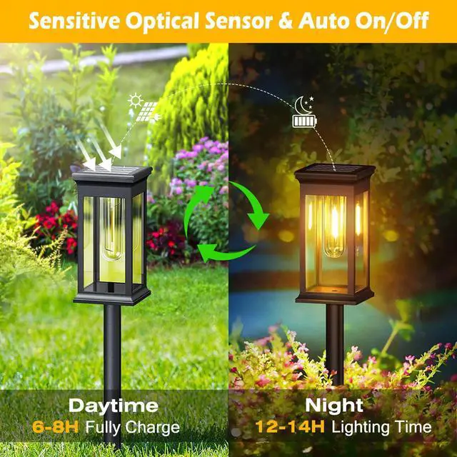 Alt view image 7 of 7 - 6 Pack Waterproof Solar Stake Light 3500K Garden Yard Auto On/Off Landscap Lamp