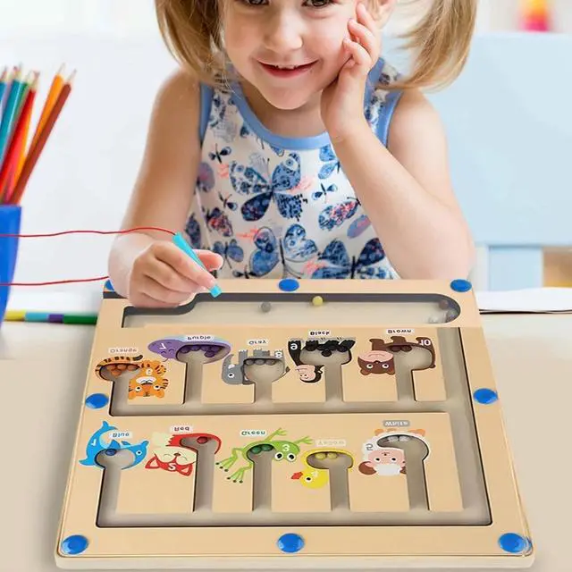 Alt view image 5 of 5 - Magnetic Color and Number Maze, Montessori Wooden Toddler Magnet Puzzle Game