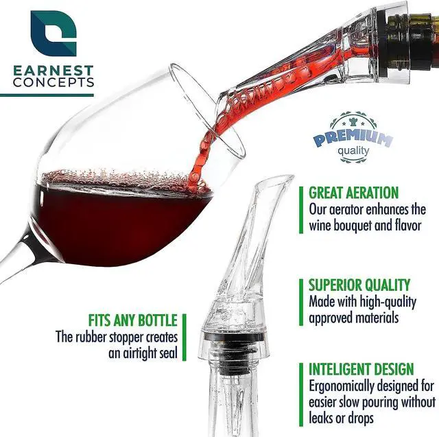 Alt view image 3 of 6 - Wine Air Aerator & Suction Bottle Stopper Aerating Pour Spout Decanter - 2 Pack!