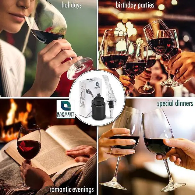 Alt view image 6 of 6 - Wine Air Aerator & Suction Bottle Stopper Aerating Pour Spout Decanter - 2 Pack!