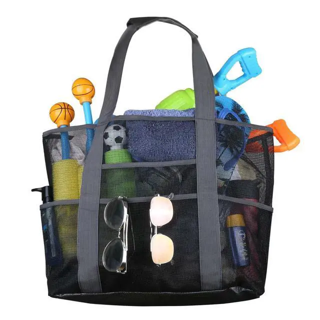 Alt view image 4 of 7 - 28"x15" Extra Large Summer Beach Mesh Bag Tote w/Zipper & 8 Pockets XL Sandproof