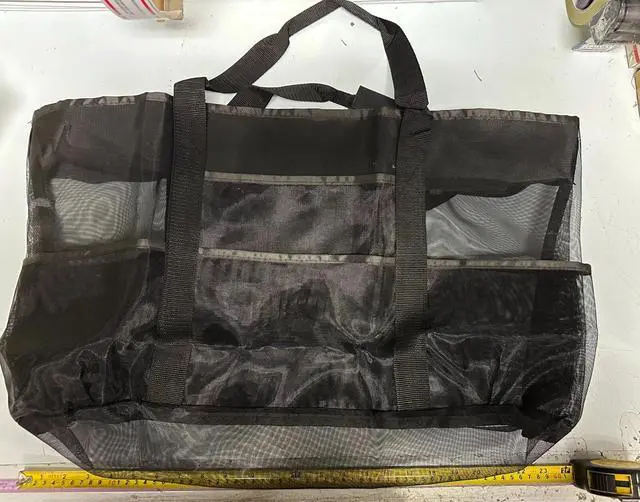 Alt view image 5 of 7 - 28"x15" Extra Large Summer Beach Mesh Bag Tote w/Zipper & 8 Pockets XL Sandproof