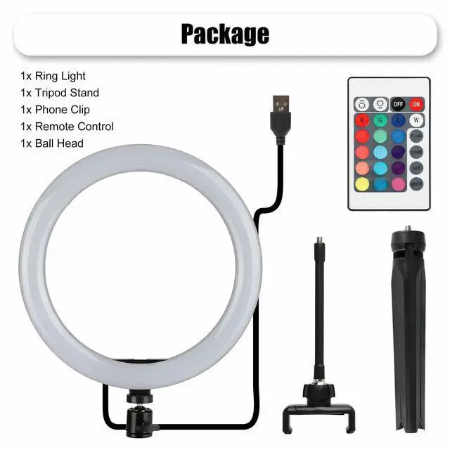 Alt view image 3 of 7 - 10" RGB Beauty Fill Light LED Ring w/Tripod Stand Dimmable Kit for Phone Stream