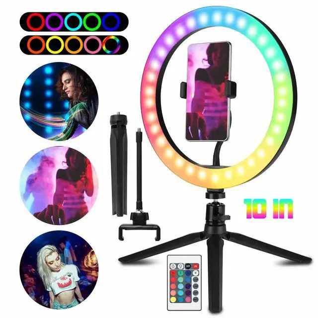 Alt view image 2 of 7 - 10" RGB Beauty Fill Light LED Ring w/Tripod Stand Dimmable Kit for Phone Stream