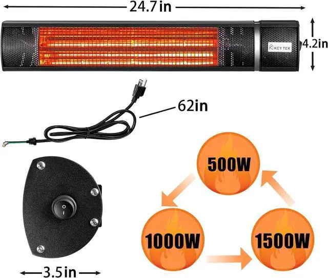 Alt view image 4 of 5 - Wall Mounted Patio Heater Outdoor Electric Infrared 1500w Waterproof w/ Remote
