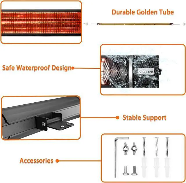 Alt view image 5 of 5 - Wall Mounted Patio Heater Outdoor Electric Infrared 1500w Waterproof w/ Remote
