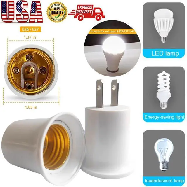 Main image of 2Pcs Light Socket to Plug Adapter Plug-in Light Bulb Outlet Adapter E26 E27