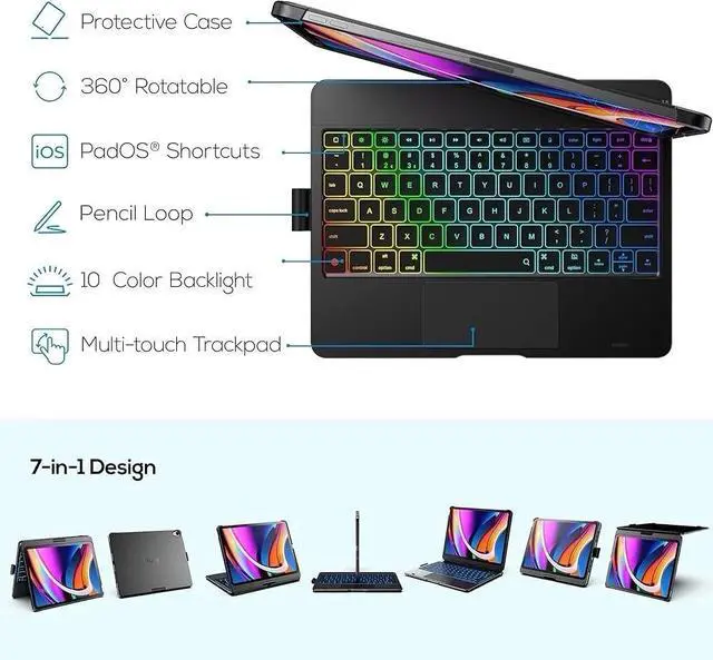 Alt view image 3 of 6 - Touch Keyboard Case with Trackpad for 11-inch (M3 2025 / M2 2024) 360°