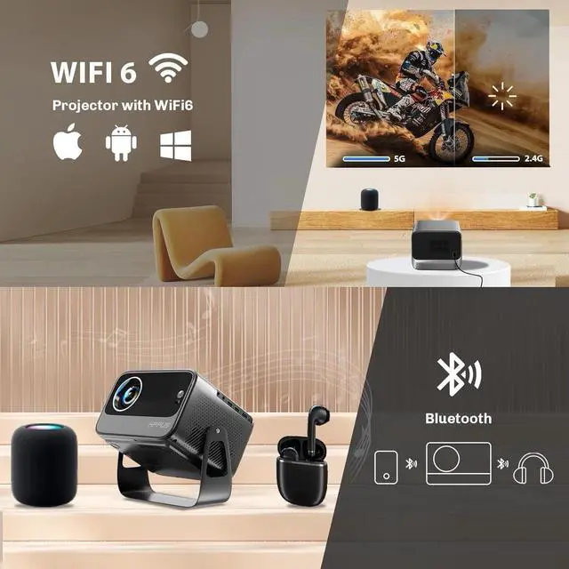 Alt view image 4 of 7 - Smart Projector with Wifi and Bluetooth,Built-In Apps Auto Focus & Keystone,1080