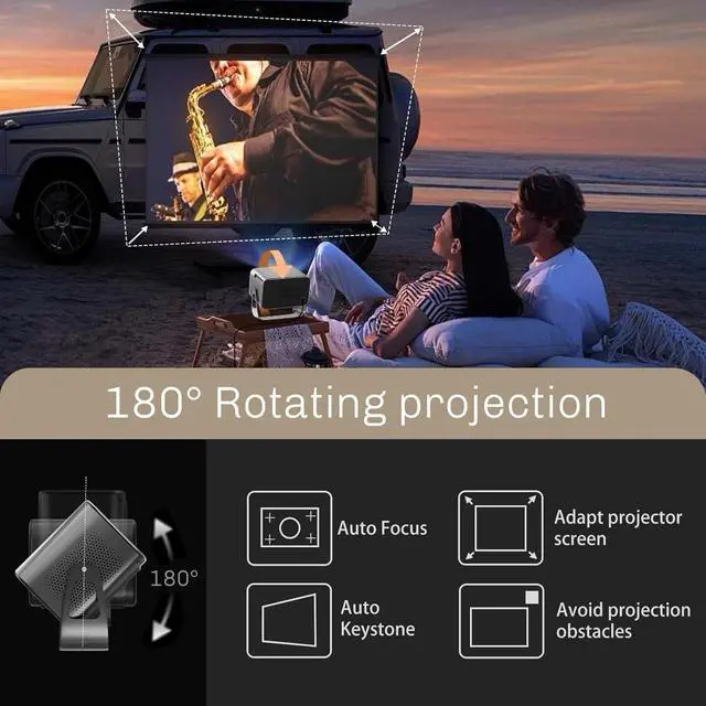 Alt view image 3 of 7 - Smart Projector with Wifi and Bluetooth,Built-In Apps Auto Focus & Keystone,1080