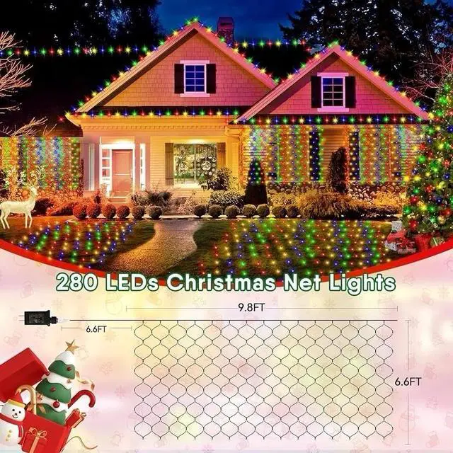 Alt view image 5 of 7 - Christmas Net Lights, 280 LED Mesh Lights 9.8FT x 6.6FT 8 Modes Waterproof