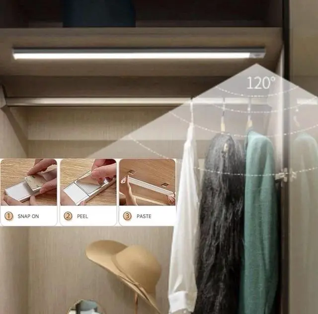 Alt view image 6 of 7 - 4-Pack LED Under Cabinet Lights, Rechargeable Motion Sensor, 3 Color Dimmable