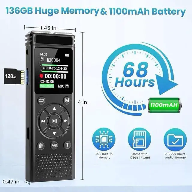Alt view image 3 of 6 - 136GB Digital Voice Recorder with Playback,9000 Hours Audio Recording Device,Voi