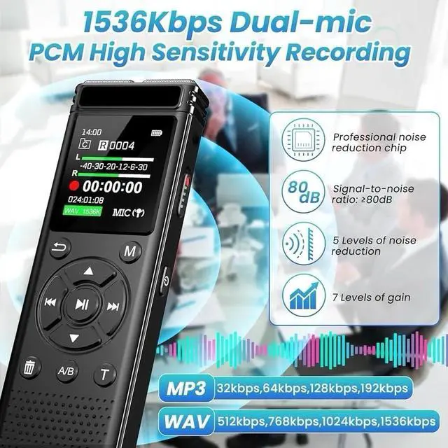 Alt view image 2 of 6 - 136GB Digital Voice Recorder with Playback,9000 Hours Audio Recording Device,Voi