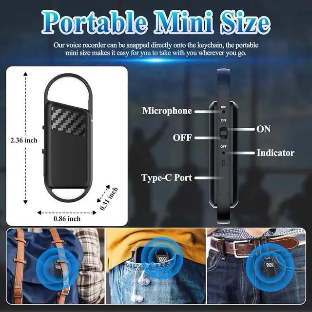 Alt view image 2 of 6 - 64GB Digital Voice Recorder with Playback - 750 Hours Activated...