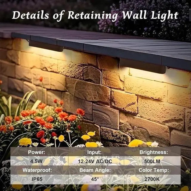 Alt view image 2 of 7 - 8 Pack 7 Inch Retaining Wall Lights, 4.5W Hardscape Lighting, 2700K Soft White