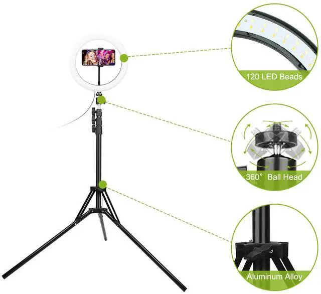 Alt view image 7 of 7 - 10'' Light with Tripod Stand Kit for Live Stream Makeup Universal Phone Holder
