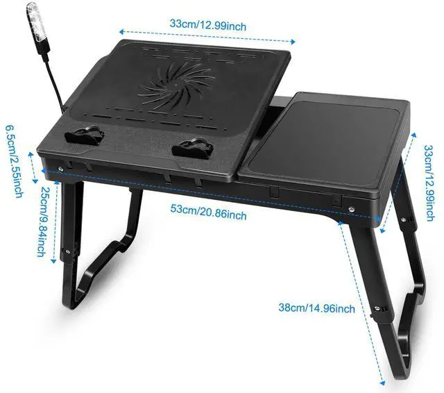 Alt view image 5 of 7 - Laptop Desk for Bed with Fan Portable Laptop Stand for Couch Foldable Legs W/LED
