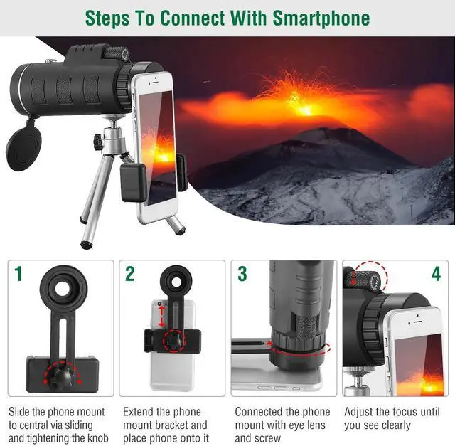 Alt view image 7 of 7 - 40x60 HD Optical Monocular Telescope Low Light Vision Scope+Tripod+Lens Cap NEW