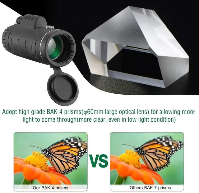 Alt view image 5 of 7 - 40x60 HD Optical Monocular Telescope Low Light Vision Scope+Tripod+Lens Cap NEW