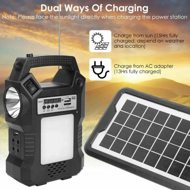 Alt view image 2 of 7 - Portable Solar Power Station Generator for Camping Emergency w/ LED Lights 30H