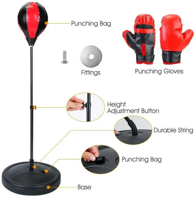 Alt view image 6 of 7 - Kids Free Standing Punching Ball Boxing Adjustable Training Reflex Punching Bag
