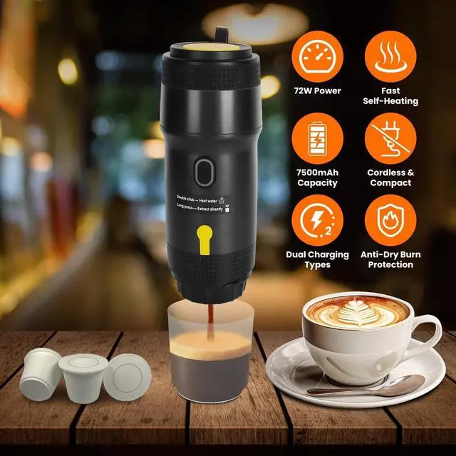 Alt view image 3 of 7 - 7500mAh Portable Electric Espresso Machine Car Coffee Maker Self-Heating Travel