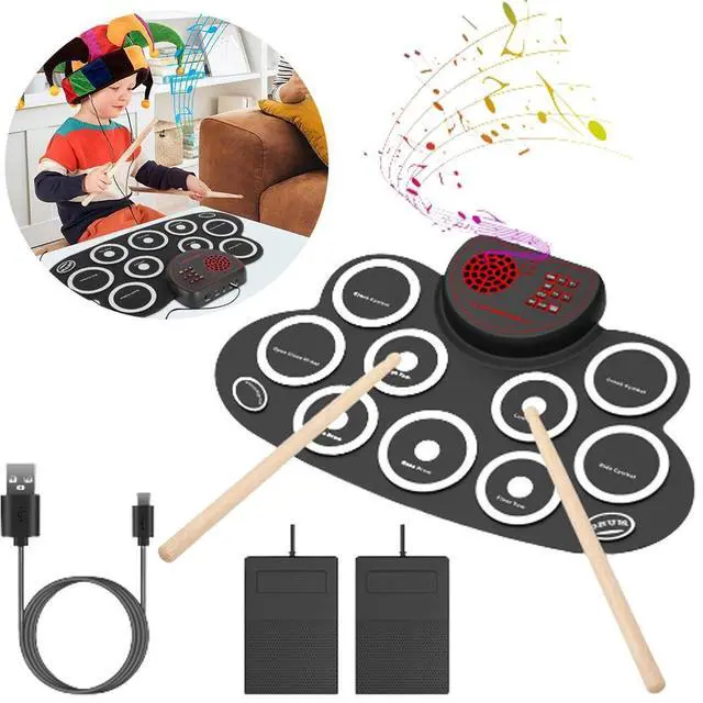 Main image of 10 Pads Electronic Drum Set Jack Speaker Dual-Pedal Drum Kit Practice Pad Gift