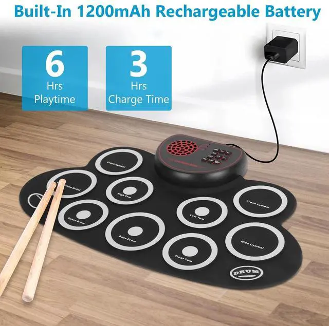 Alt view image 3 of 7 - 10 Pads Electronic Drum Set Jack Speaker Dual-Pedal Drum Kit Practice Pad Gift