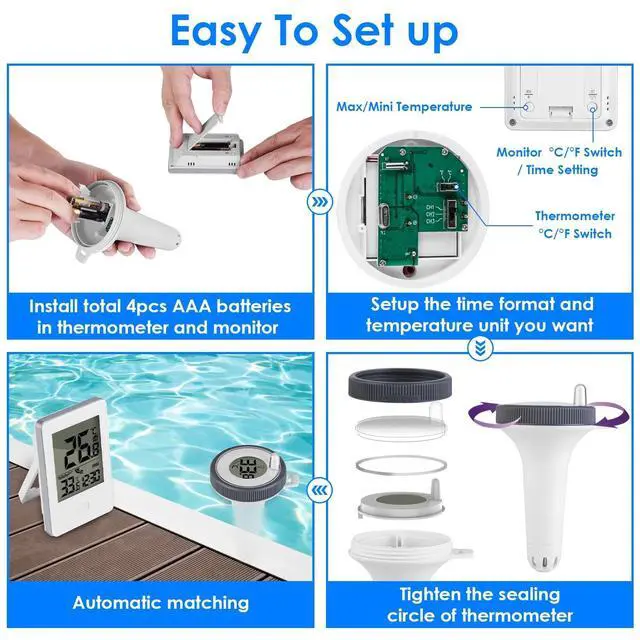 Alt view image 7 of 7 - Wireless Floating Waterproof Outdoor Thermometer for Swimming Pool Hot Tub SPA