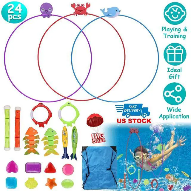 Main image of 24pcs Swimming Pool Toys Swim Thru Rings for Kids Diving Practice Floating Toys