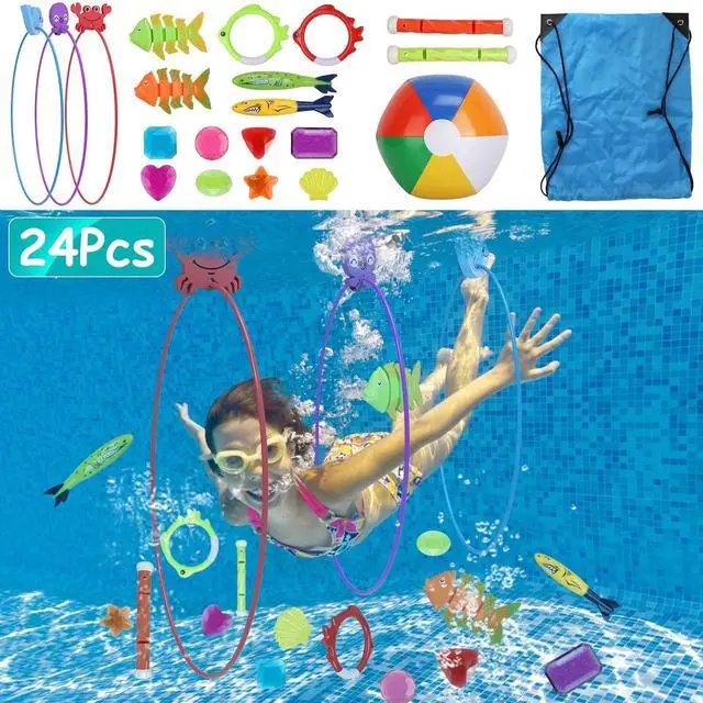 Alt view image 2 of 7 - 24pcs Swimming Pool Toys Swim Thru Rings for Kids Diving Practice Floating Toys