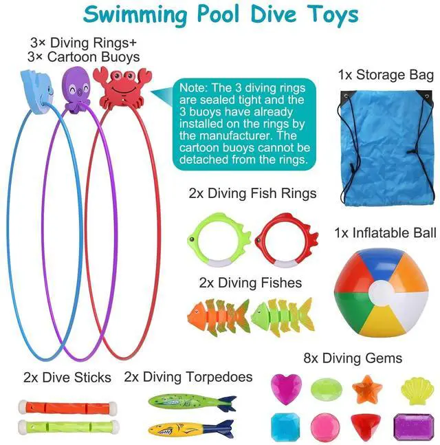 Alt view image 3 of 7 - 24pcs Swimming Pool Toys Swim Thru Rings for Kids Diving Practice Floating Toys