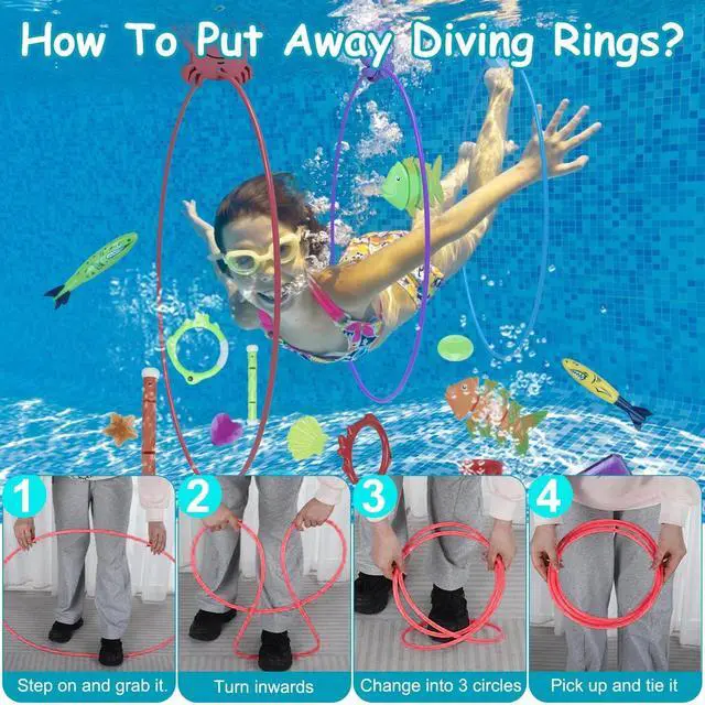 Alt view image 7 of 7 - 24pcs Swimming Pool Toys Swim Thru Rings for Kids Diving Practice Floating Toys
