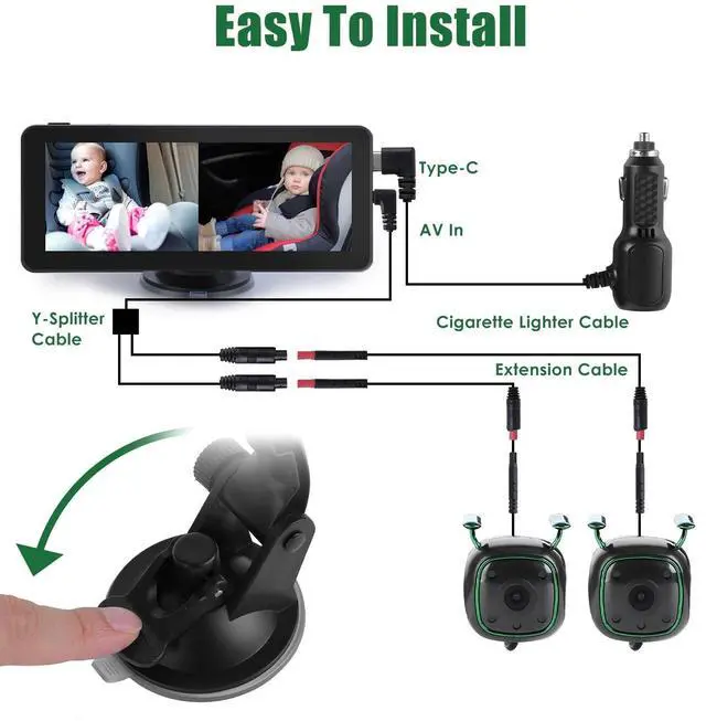 Alt view image 5 of 7 - 1080P HD Split Screen Display Monitor Baby Car Camera Night Vision for 2 Kids