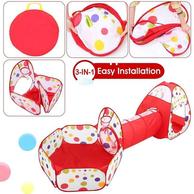 Alt view image 4 of 7 - 3-in-1 Kids Play Tents Crawl Tunnels & Ball Pit Playhouse Tent Indoor/Outdoor