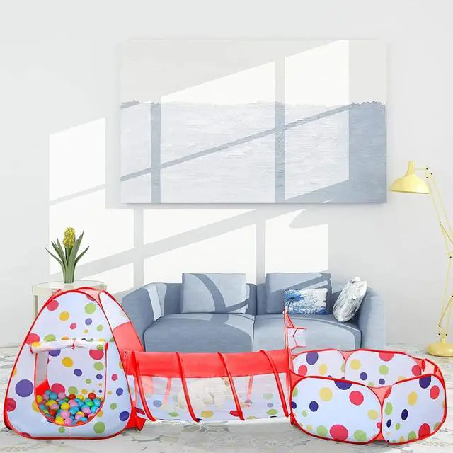 Alt view image 6 of 7 - 3-in-1 Kids Play Tents Crawl Tunnels & Ball Pit Playhouse Tent Indoor/Outdoor