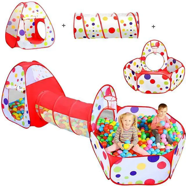 Main image of 3-in-1 Kids Play Tents Crawl Tunnels & Ball Pit Playhouse Tent Indoor/Outdoor