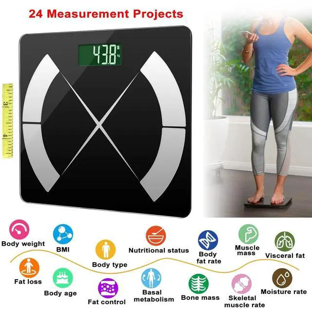Alt view image 2 of 7 - Body Composition Scale Digital BMI Scale Tempered Glass Wireless Bathroom Scales