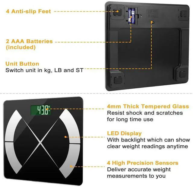 Alt view image 7 of 7 - Body Composition Scale Digital BMI Scale Tempered Glass Wireless Bathroom Scales