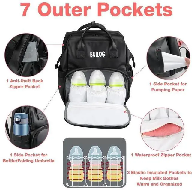 Alt view image 4 of 7 - DiaperBag Backpack Leather Baby Bag with Changing Station Portable Baby Bed