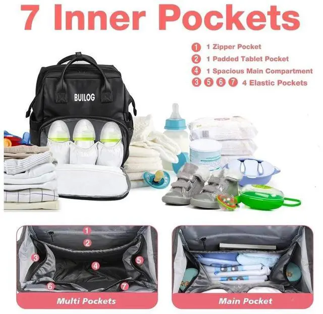 Alt view image 2 of 7 - DiaperBag Backpack Leather Baby Bag with Changing Station Portable Baby Bed