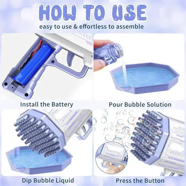 Alt view image 4 of 7 - 69 Hole Bubble Machine Gun with Colorful Lights Automatic Bubble +30 BAG bubble