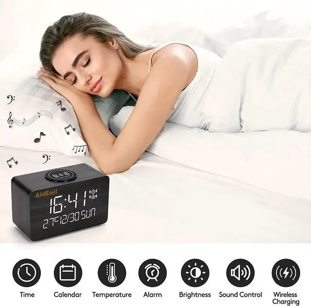 Alt view image 3 of 7 - Digital Alarm Clock with Wireless Charging 10W Fast Charging LED Time