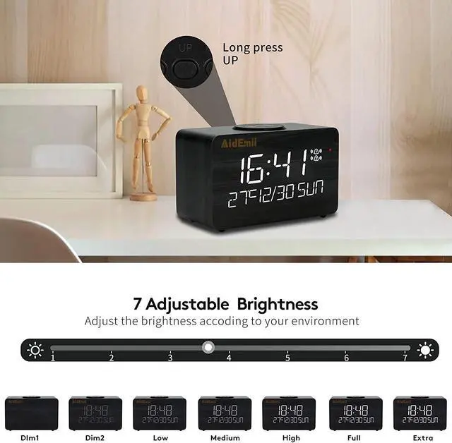 Alt view image 7 of 7 - Digital Alarm Clock with Wireless Charging 10W Fast Charging LED Time