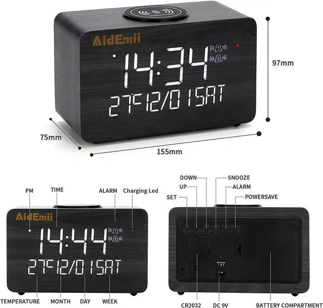 Alt view image 2 of 7 - Digital Alarm Clock with Wireless Charging 10W Fast Charging LED Time